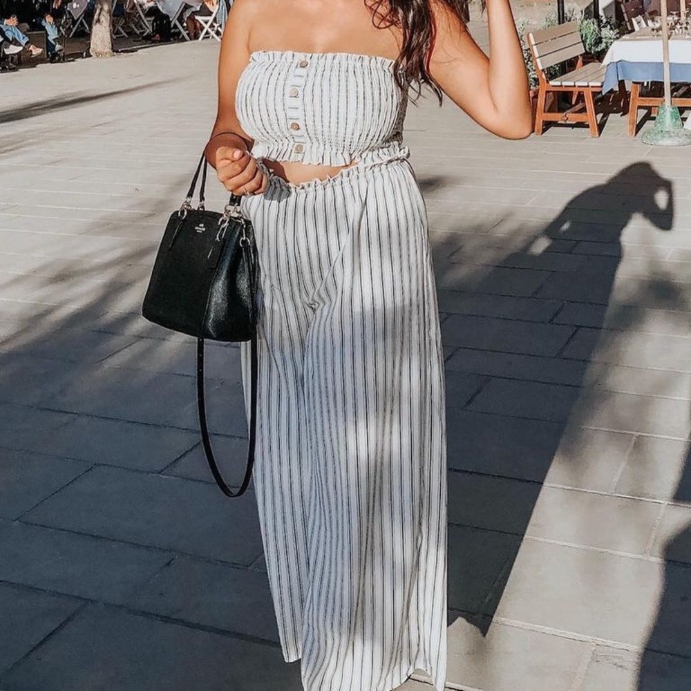 Striped Strapless Top and Pant Set